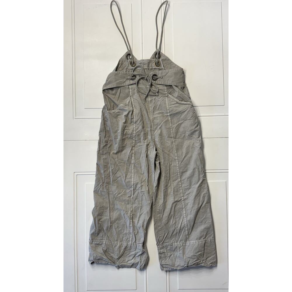 By Anthropologie Wide Leg Cropped Gray Brown Overalls Tie Waist Size Small
